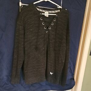 PINK Victoria's Secret Charcoal/ Black Lace-Up Crewneck Sweater